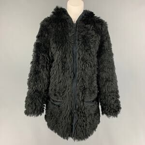 ADRIENNE LANDAU Size S Black Modacrylic Hooded Jacket